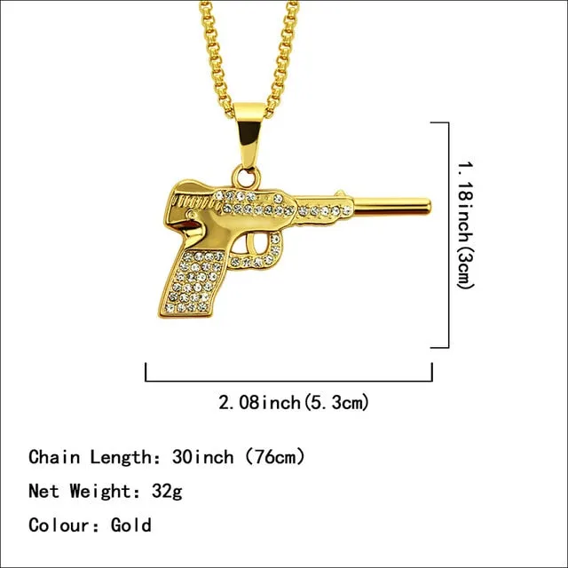 2019 Personalized Alloy AK47 Gun Pendant Necklaces Iced Out Rhinestone Long Chain Silver Gold Necklace Women Men Hip Hop Jewelry