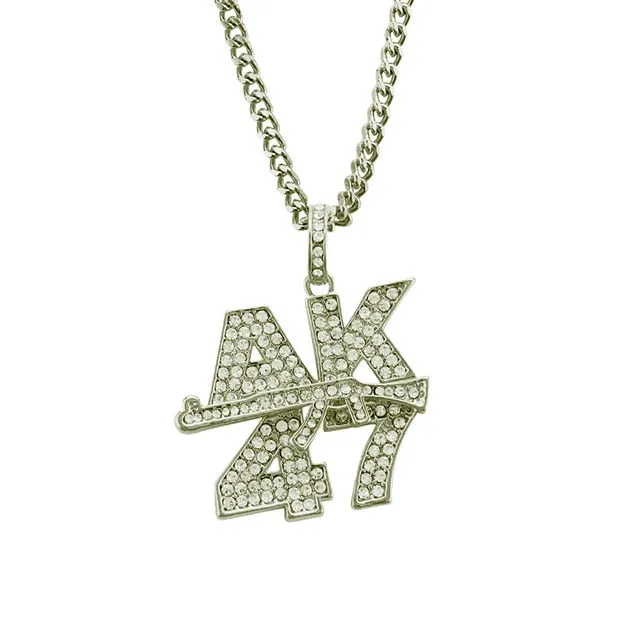 2019 Personalized Alloy AK47 Gun Pendant Necklaces Iced Out Rhinestone Long Chain Silver Gold Necklace Women Men Hip Hop Jewelry