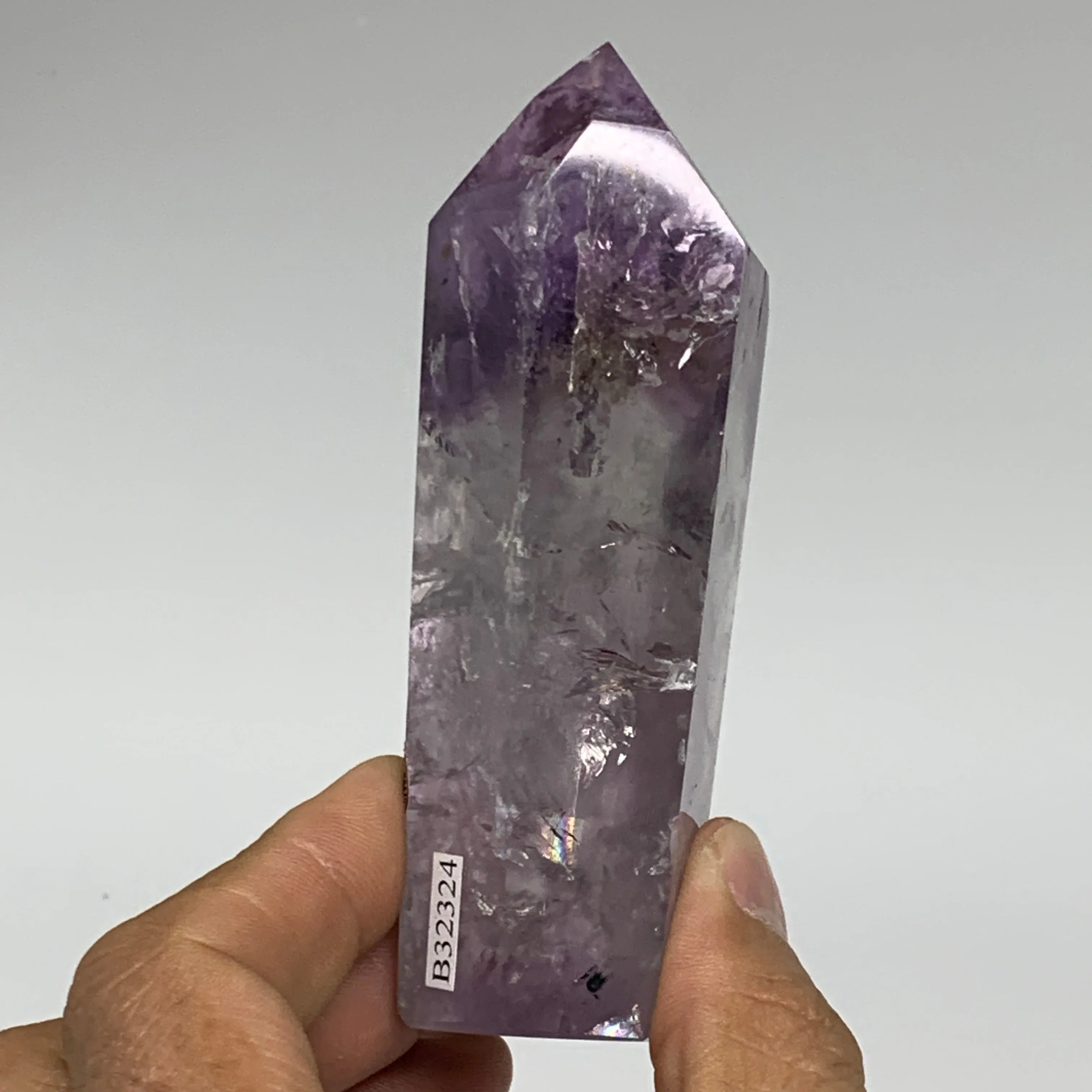 204.6g, 3.9"x1.6"x1.3", Natural Amethyst Tower Point Obelisk @Brazil, B32324