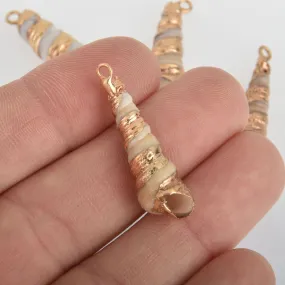 3 Natural Sea Shell Charms with gold plating and gold bail, about 1" to 1 1/4" long, chs7496