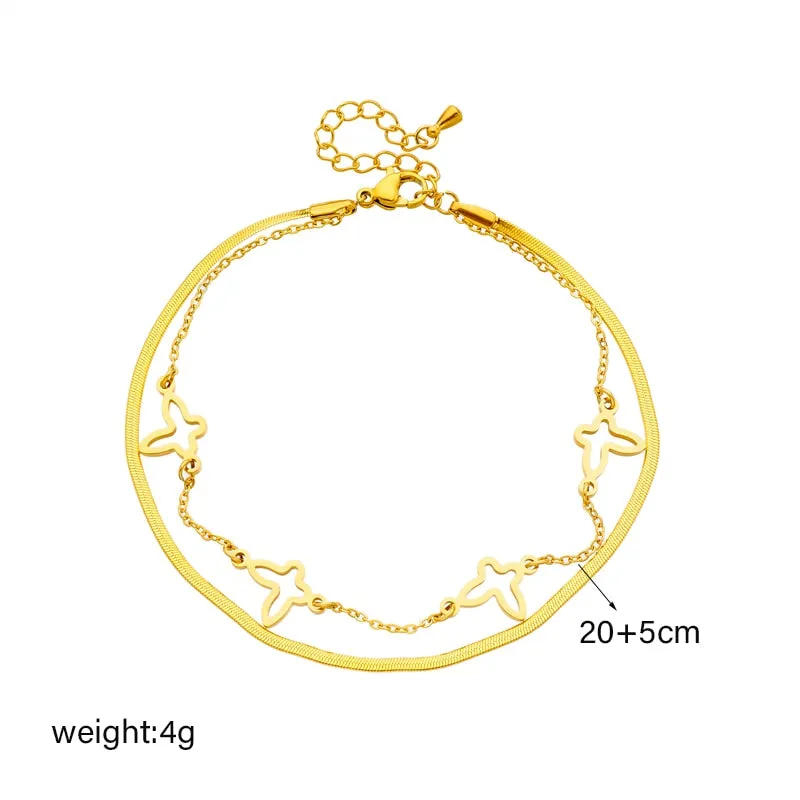 316L Stainless Steel 2-Layer Butterfly Charm Anklets For Women