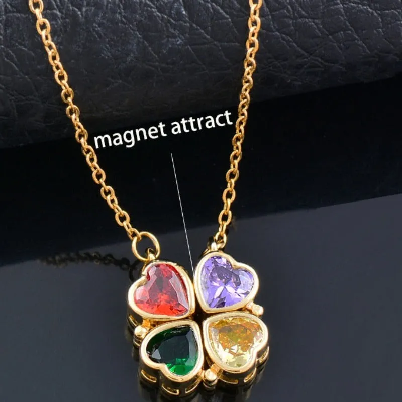 4 Heart Flower Pendant Necklace Gold Love Women Jewelry