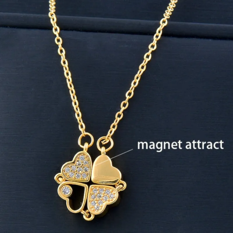 4 Heart Flower Pendant Necklace Gold Love Women Jewelry