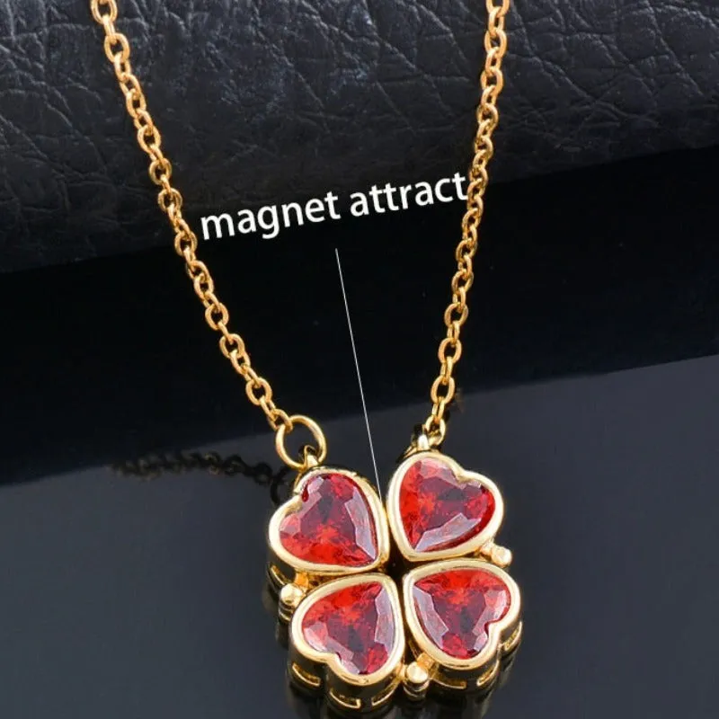 4 Heart Flower Pendant Necklace Gold Love Women Jewelry
