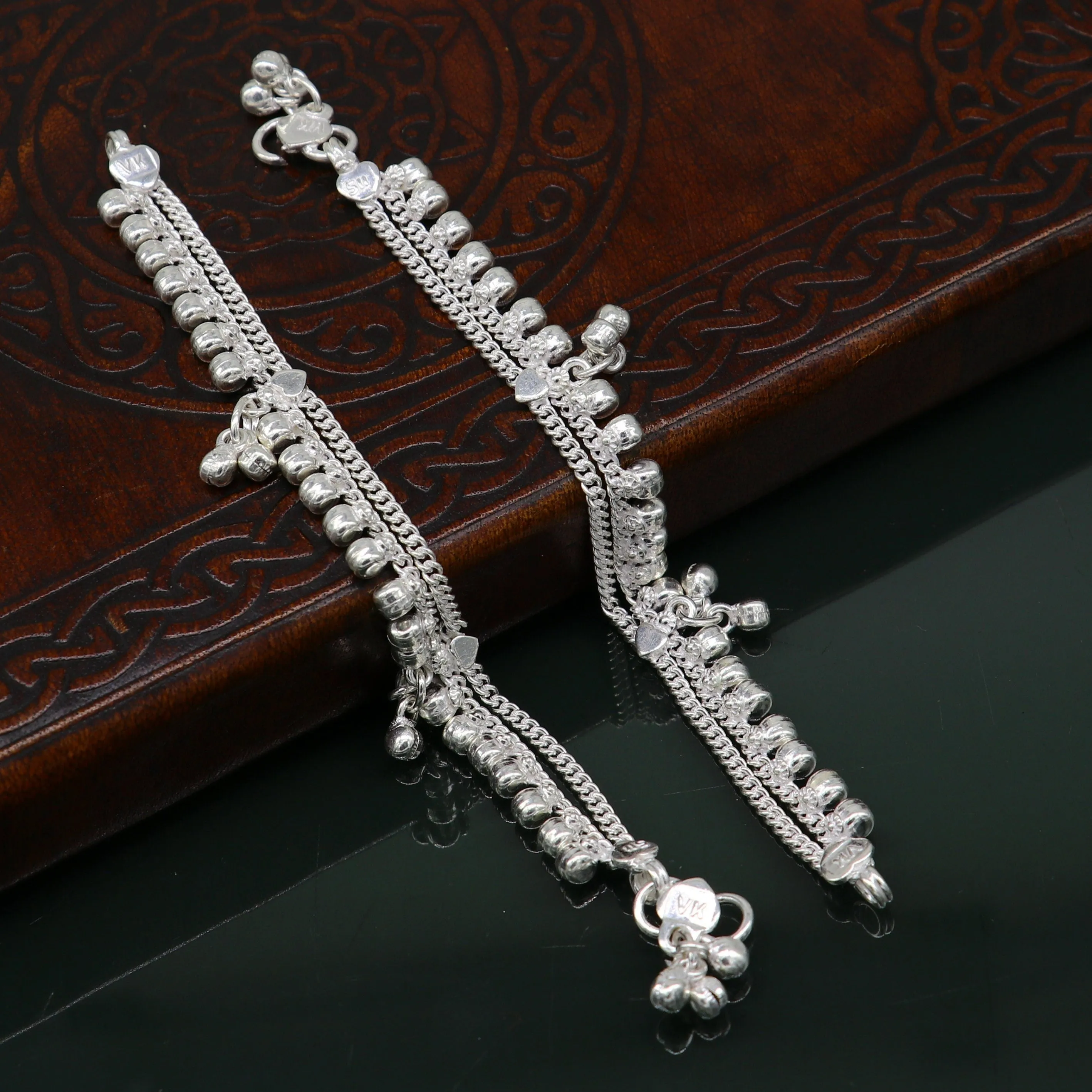 5" Vintage fancy style customized Sterling silver baby anklets, charm ankle bracelet, best kids gifting jewelry birthday gift india ank288