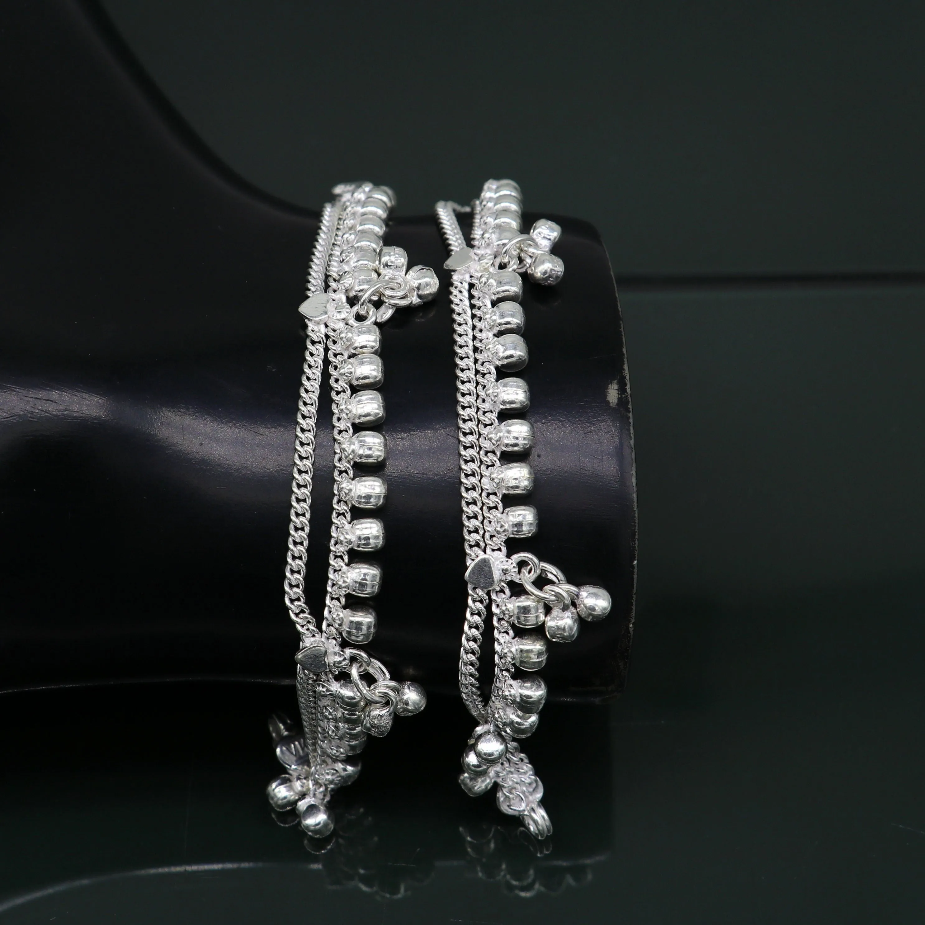 5" Vintage fancy style customized Sterling silver baby anklets, charm ankle bracelet, best kids gifting jewelry birthday gift india ank288