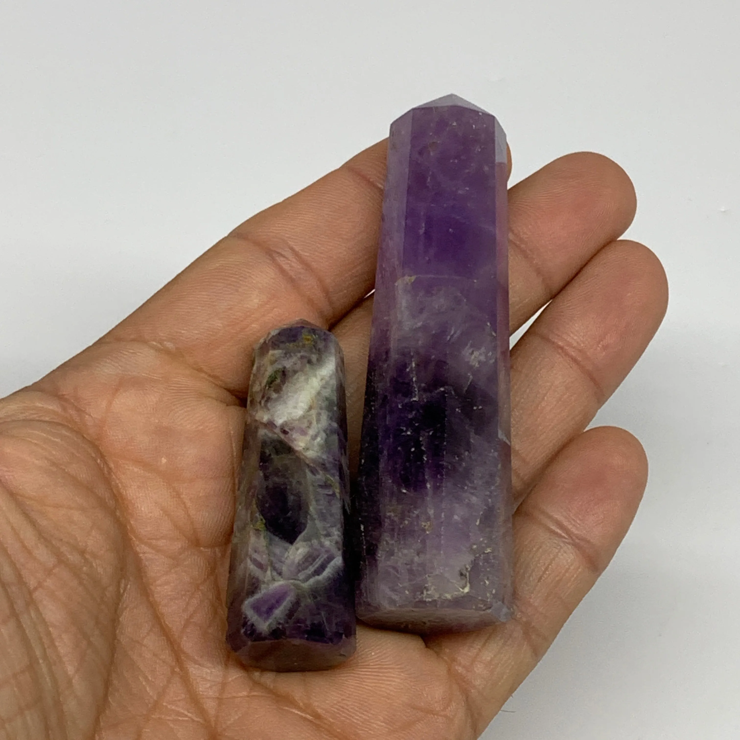 68.5g, 1.9"- 3", 2pcs, Natural Amethyst Tower Point Obelisk @Brazil, B31275