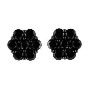 .925 Sterling Silver  Prong Set Round-Cut Treated Colored Diamond Floral Cluster Stud Earring