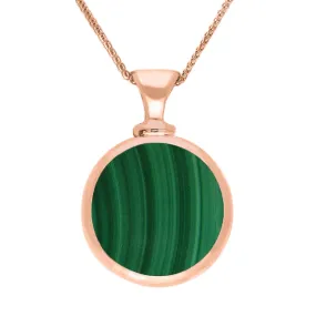 9ct Rose Gold Whitby Jet Malachite Double Sided Round Dinky Fob Necklace
