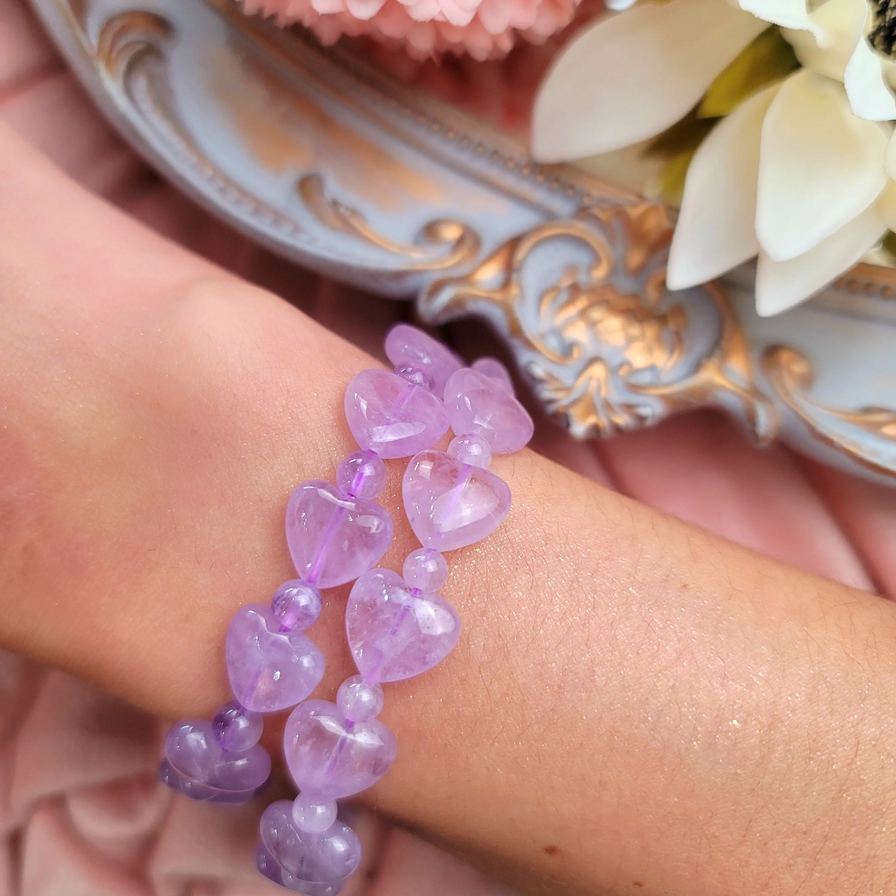 Amethyst Divine Love Heart Bracelet for Clarity, Intuition and Protection