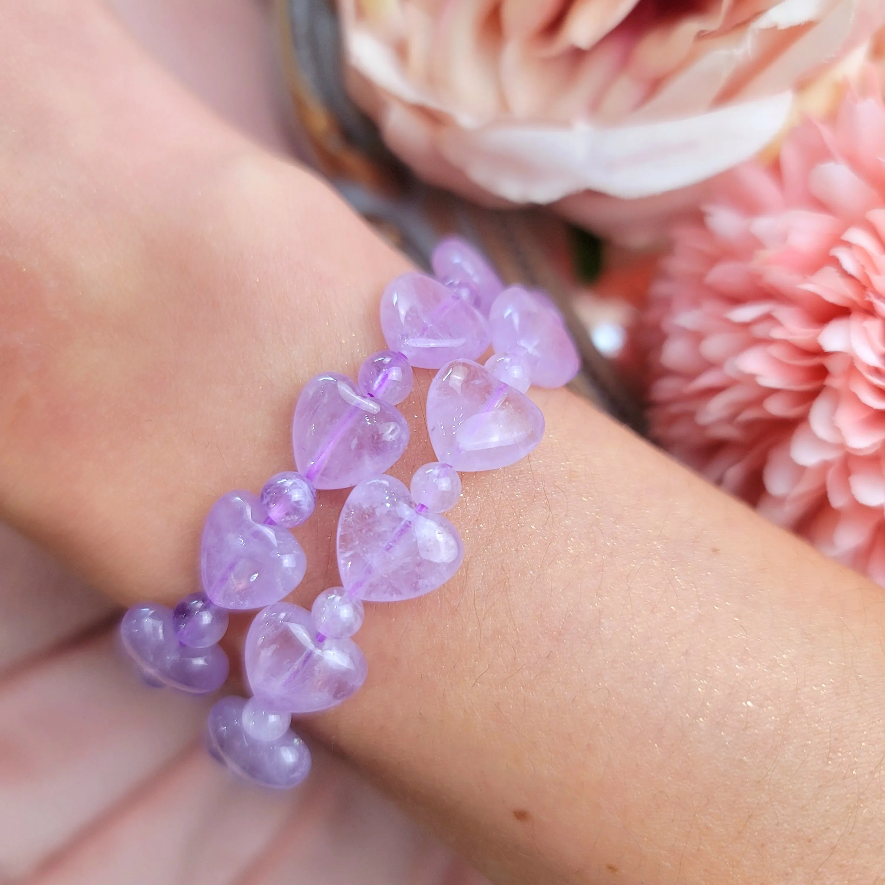 Amethyst Divine Love Heart Bracelet for Clarity, Intuition and Protection