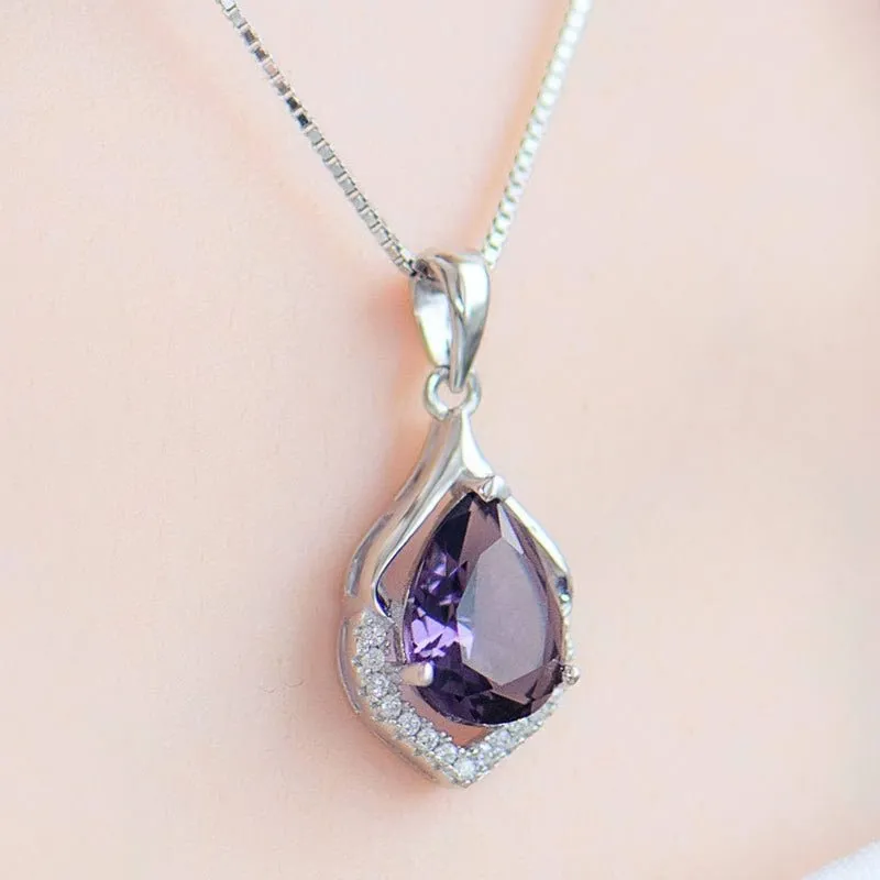 Amethyst Gemstone Pendant Necklace Water Drop Wedding Jewelry