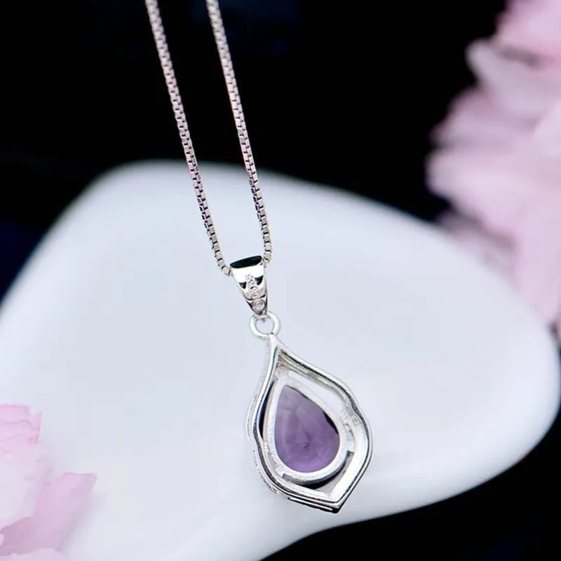 Amethyst Gemstone Pendant Necklace Water Drop Wedding Jewelry