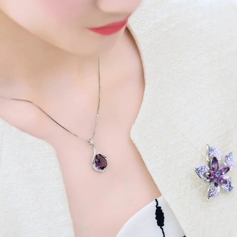 Amethyst Gemstone Pendant Necklace Water Drop Wedding Jewelry