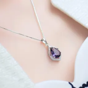 Amethyst Gemstone Pendant Necklace Water Drop Wedding Jewelry