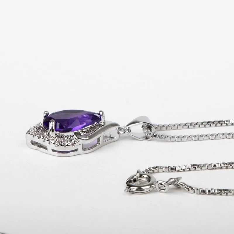 Amethyst Gemstone Pendant Necklace Water Drop Wedding Jewelry