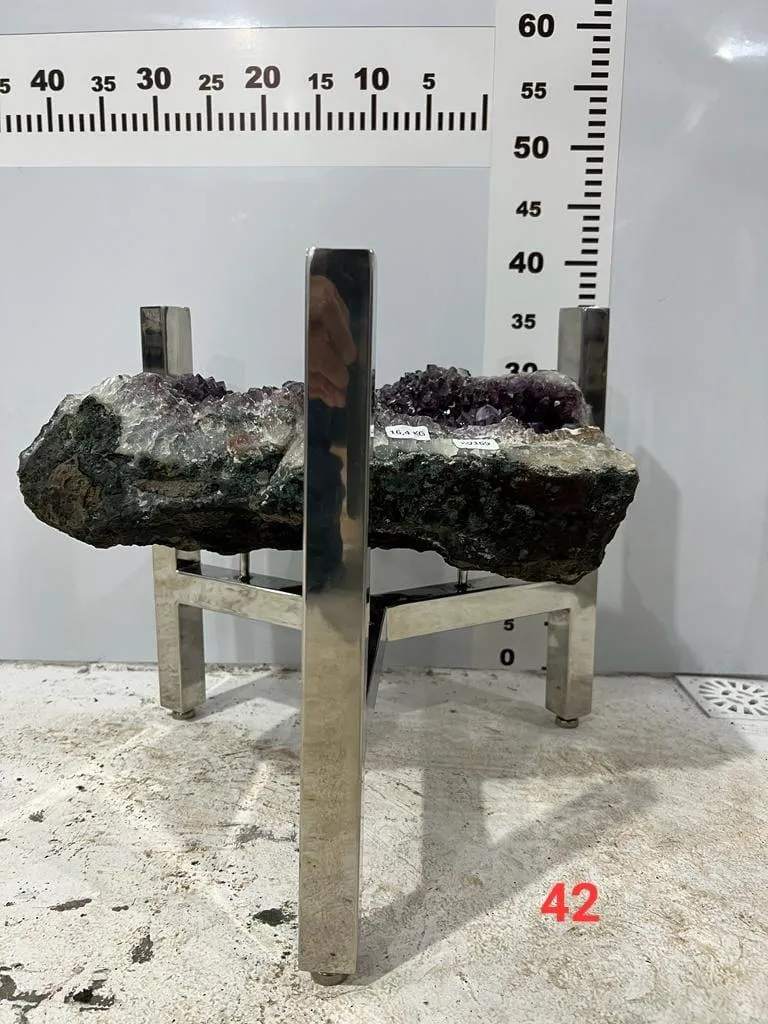 Amethyst Geode Table from Brazil with Custom Stand- 16" / 36 lbs