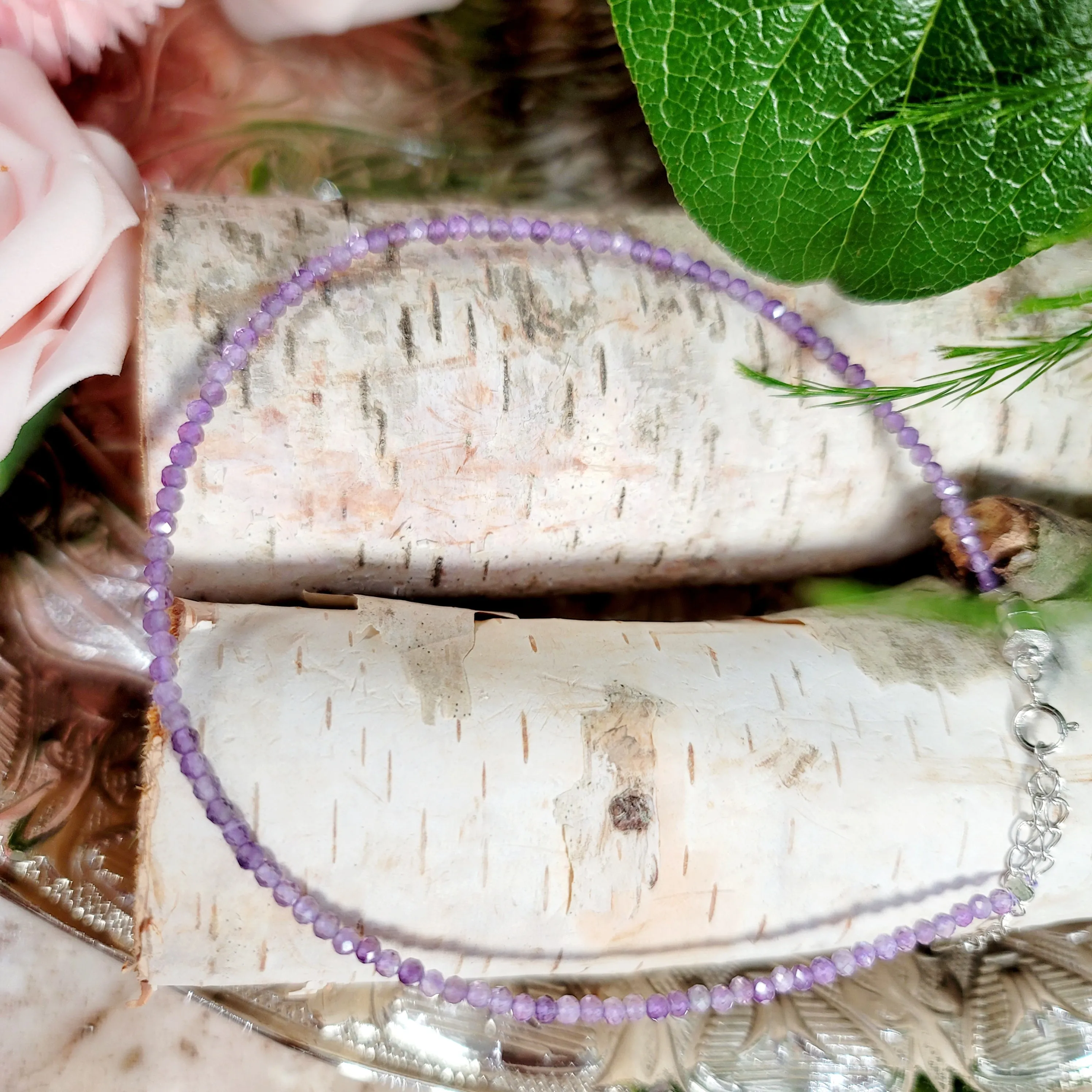 Amethyst Micro Faceted Anklet .925 Silver for Intuitively Following your Soul's Path