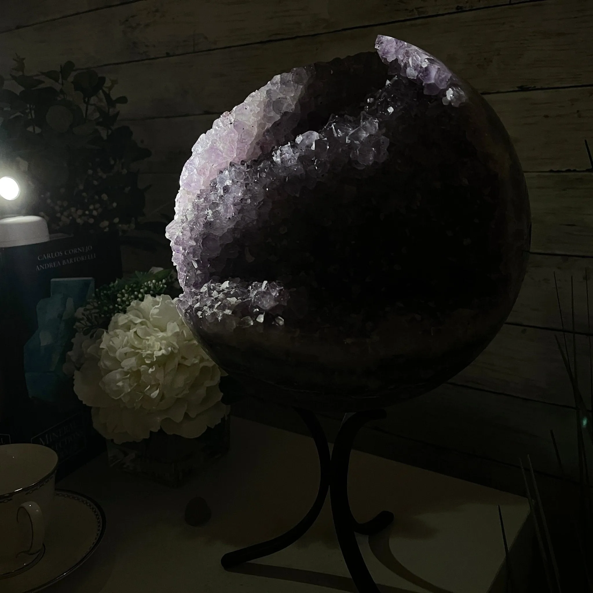 Amethyst Sphere on a Metal Base 33.5 lbs & 15" Tall Model #5630-0001 by Brazil Gems