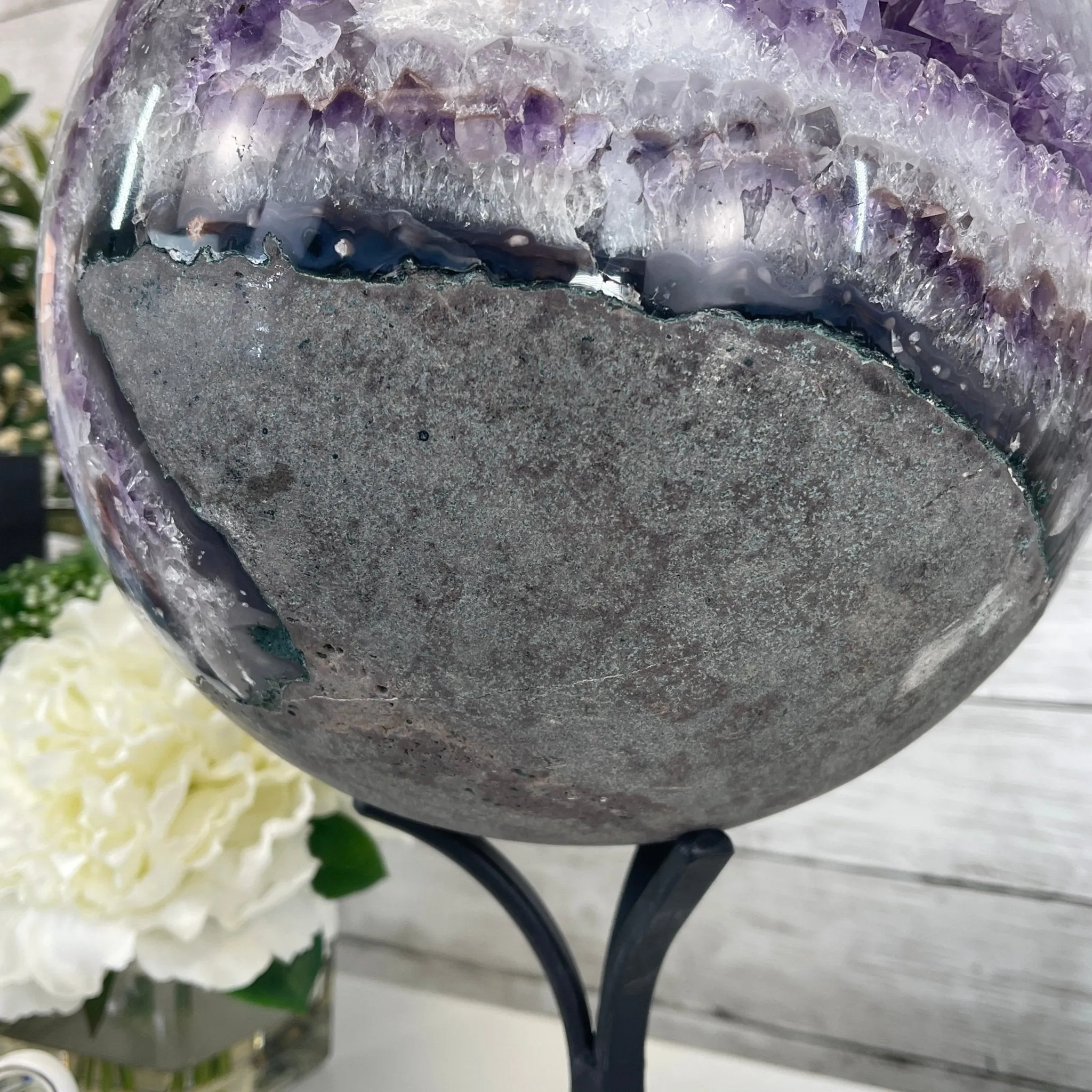 Amethyst Sphere on a Metal Base 33.5 lbs & 15" Tall Model #5630-0001 by Brazil Gems
