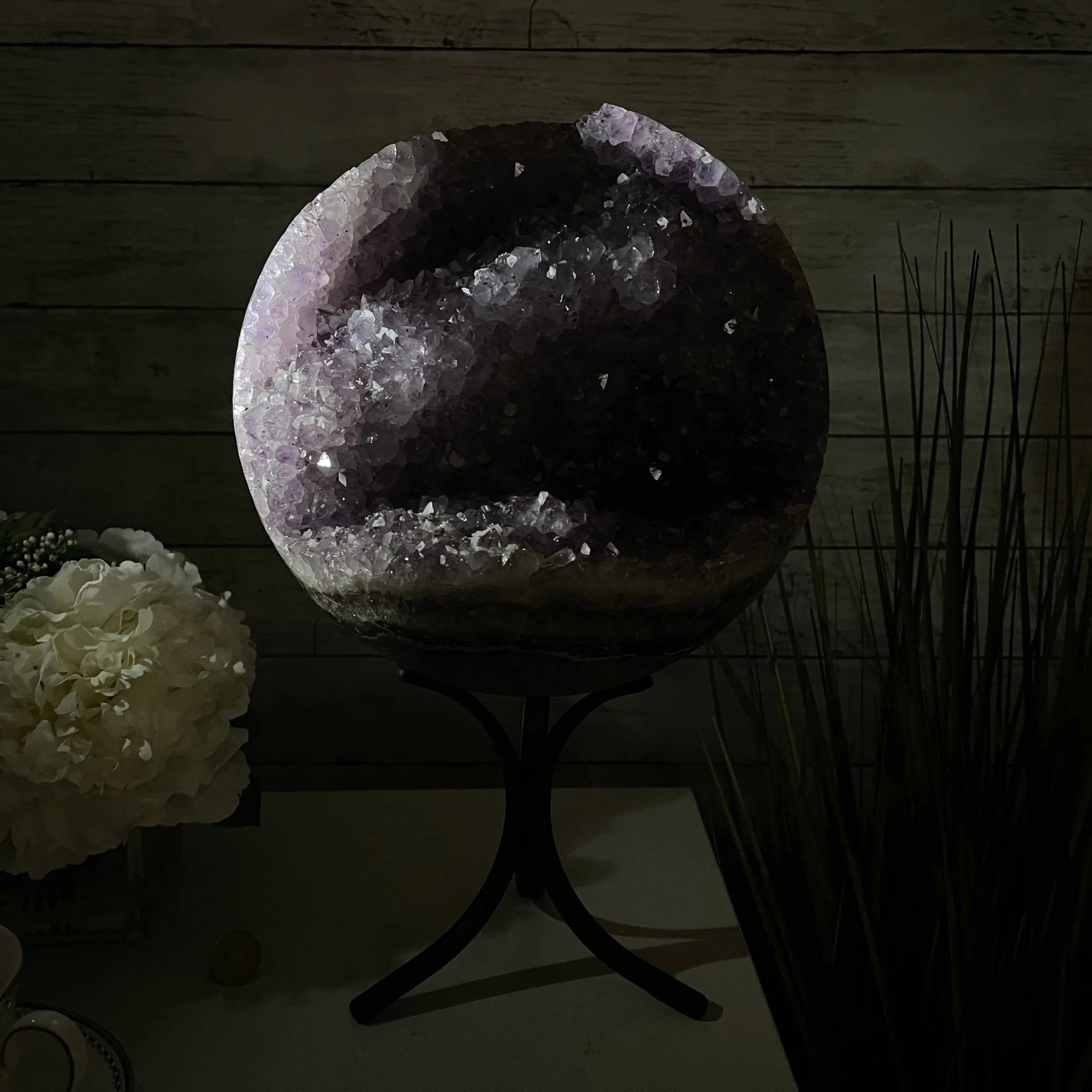 Amethyst Sphere on a Metal Base 33.5 lbs & 15" Tall Model #5630-0001 by Brazil Gems
