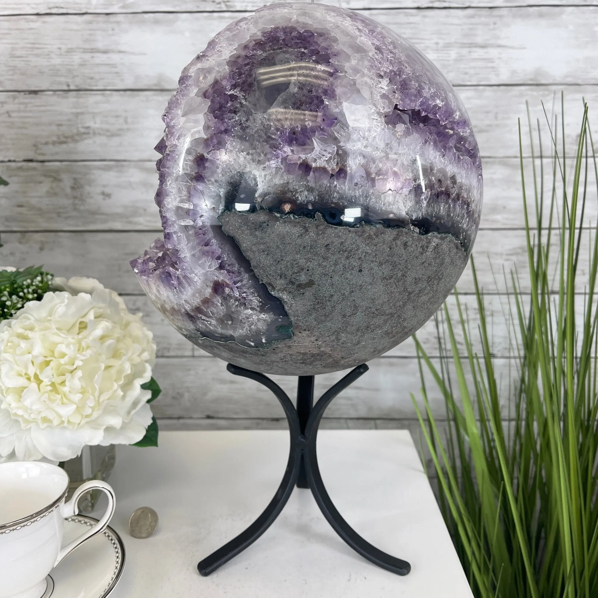 Amethyst Sphere on a Metal Base 33.5 lbs & 15" Tall Model #5630-0001 by Brazil Gems