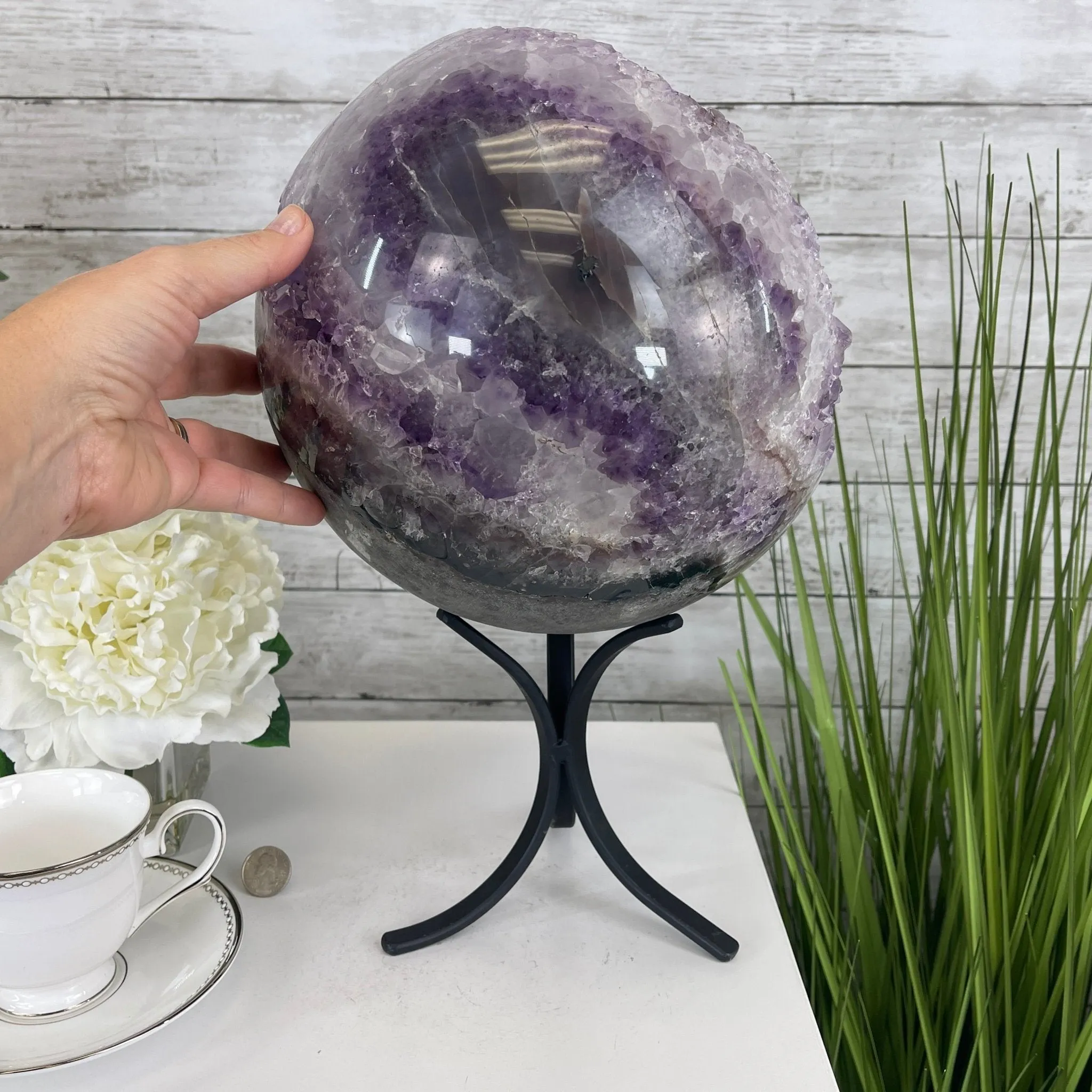 Amethyst Sphere on a Metal Base 33.5 lbs & 15" Tall Model #5630-0001 by Brazil Gems