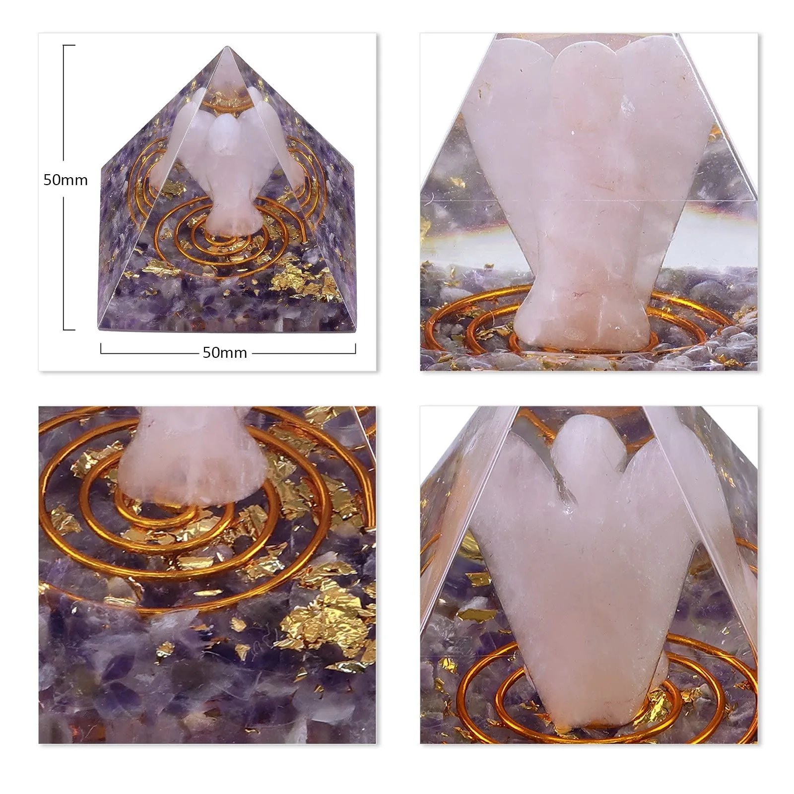 Amogeeli Healing Angel Crystal Pyramid for Meditation Reiki, Chakra Symbol Stone Pyramid for Decoration Collection (Amethyst) #1-purple #2-Amethyst