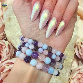 Aquamarine, Amethyst & Rose Quartz Bracelet for Enhanced Communication, Intuition and Self Love