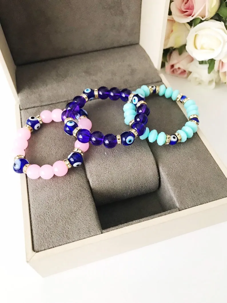 Baby Evil Eye Bracelet, Baby Protection Bracelet, Glass Beads