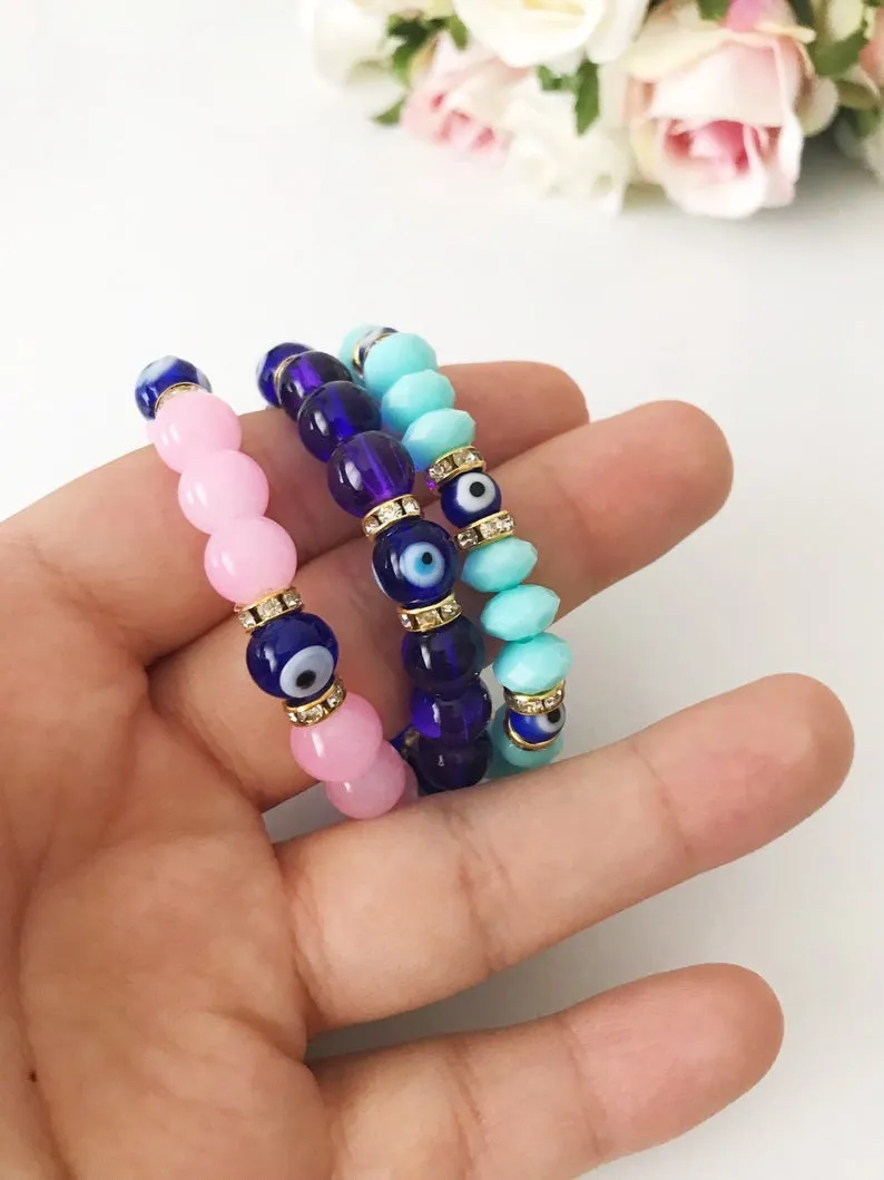 Baby Evil Eye Bracelet, Baby Protection Bracelet, Glass Beads