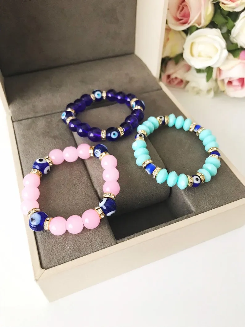 Baby Evil Eye Bracelet, Baby Protection Bracelet, Glass Beads