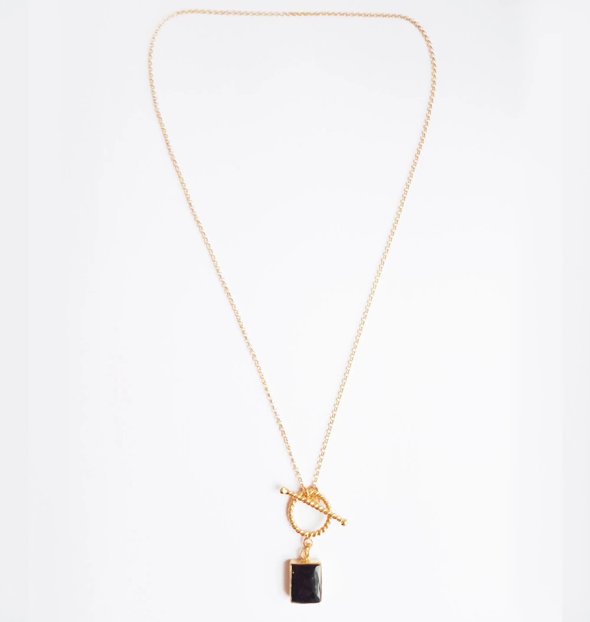 Black Onyx Gemstone Toggle Necklace