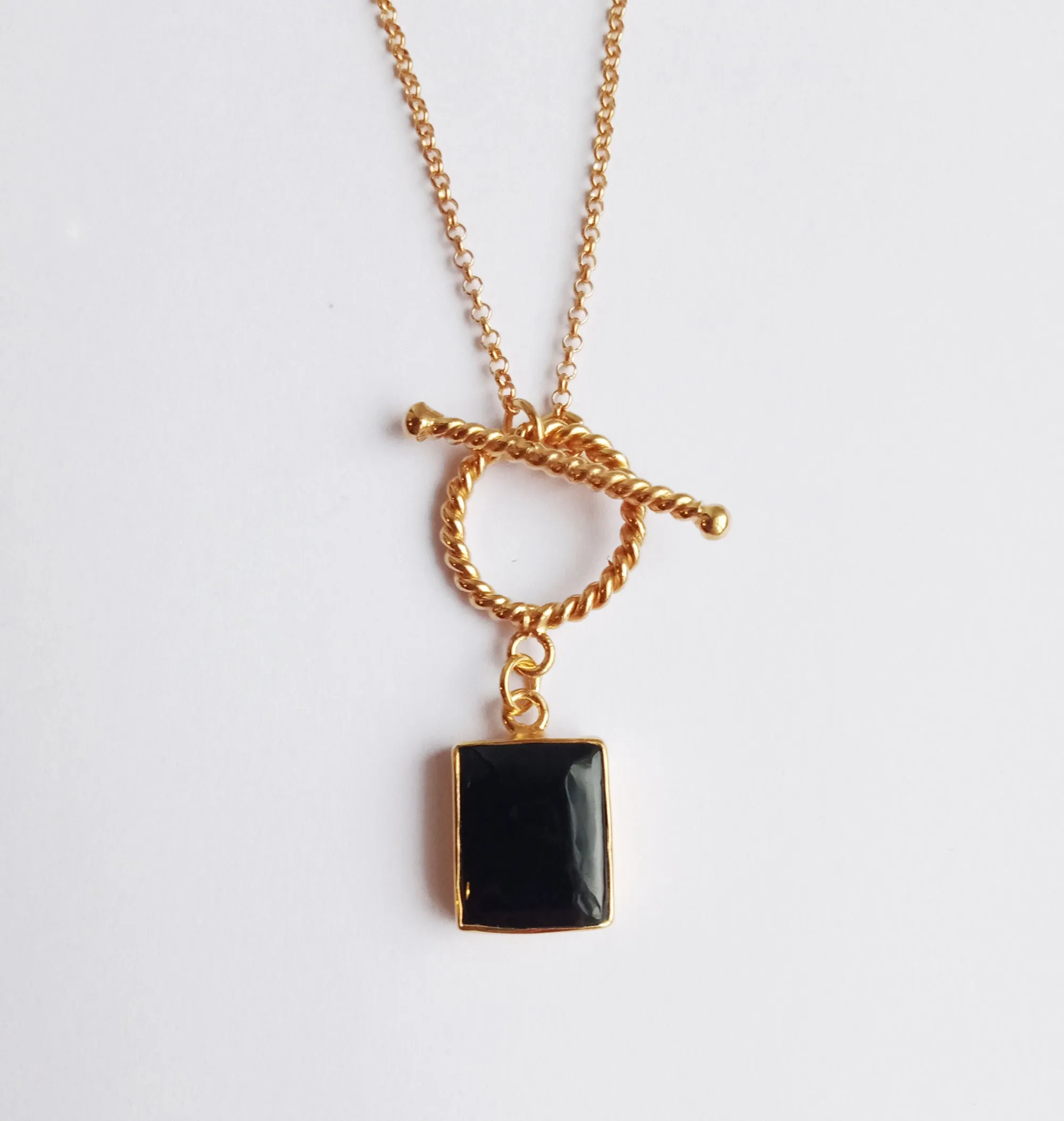 Black Onyx Gemstone Toggle Necklace