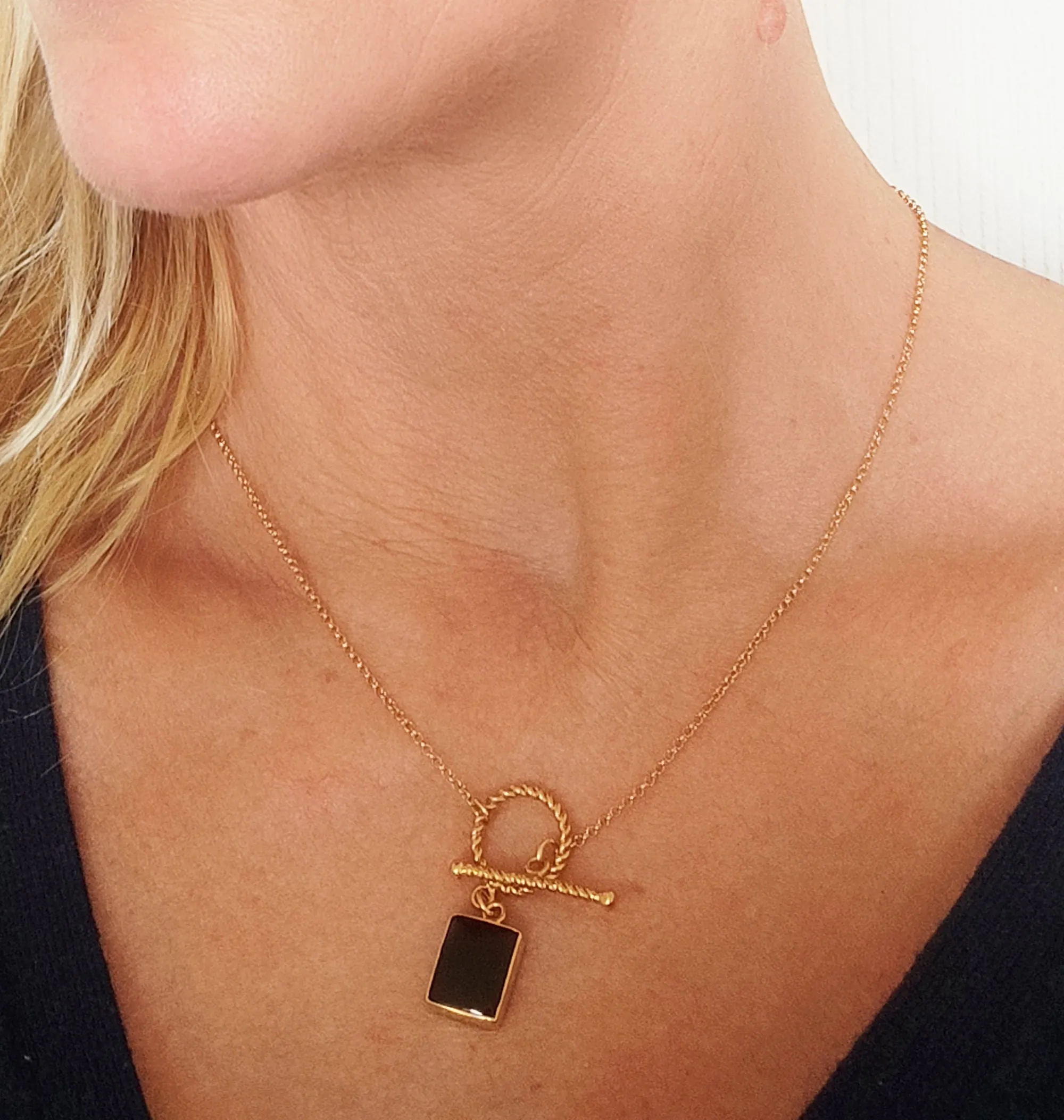 Black Onyx Gemstone Toggle Necklace