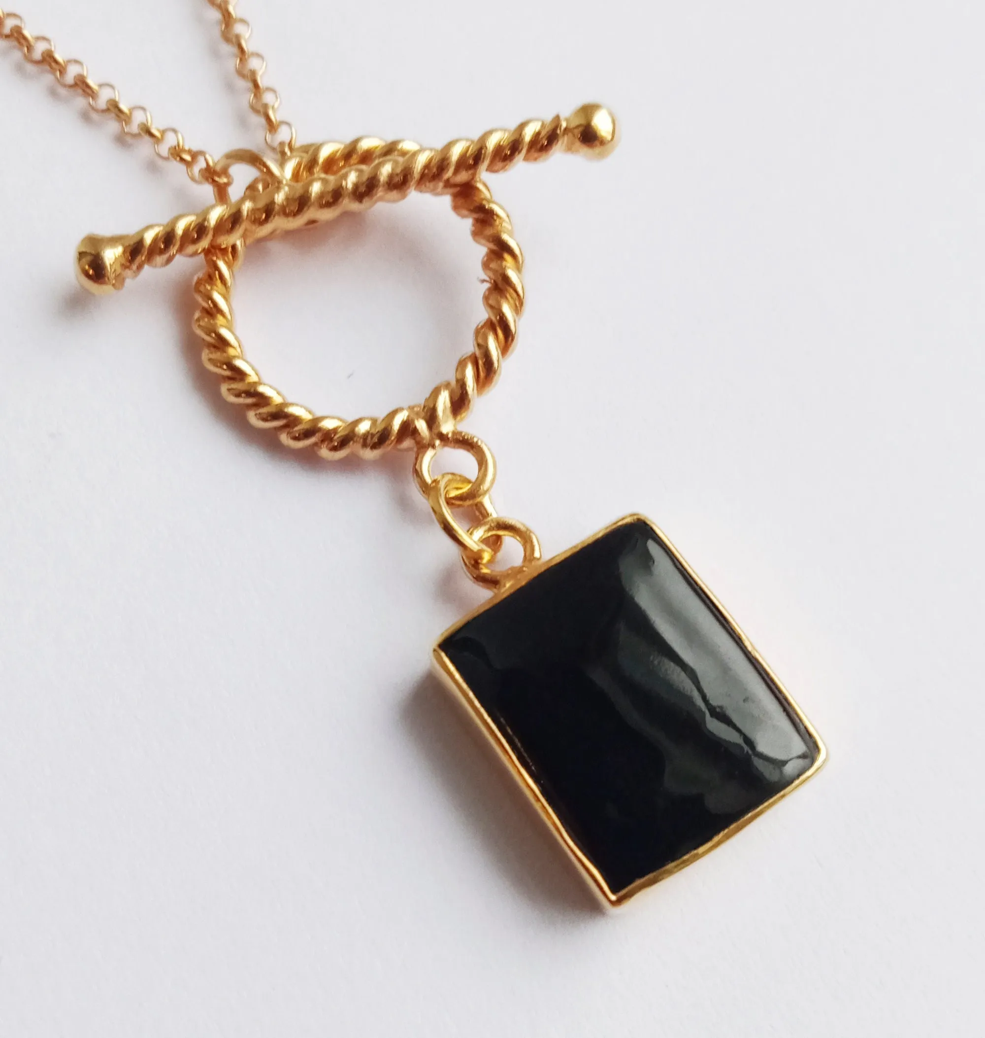 Black Onyx Gemstone Toggle Necklace