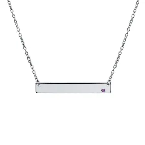 Bling Jewelry Engravable Sideway Flat Bar Name Plate Pendant Necklace for Teen Women 925 Sterling Silver 12 Birth Month Crystal Colors Purple