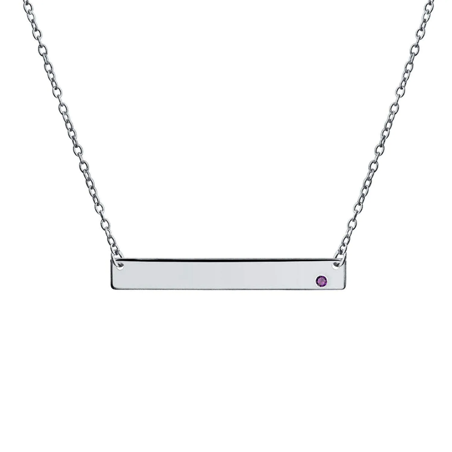 Bling Jewelry Engravable Sideway Flat Bar Name Plate Pendant Necklace for Teen Women 925 Sterling Silver 12 Birth Month Crystal Colors Purple