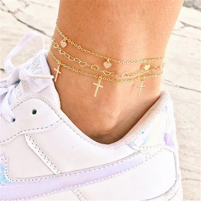 Boho Anklet Geometry Chain Flower Sheet Pendant Ankle