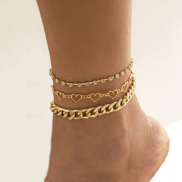 Boho Anklet Geometry Chain Flower Sheet Pendant Ankle