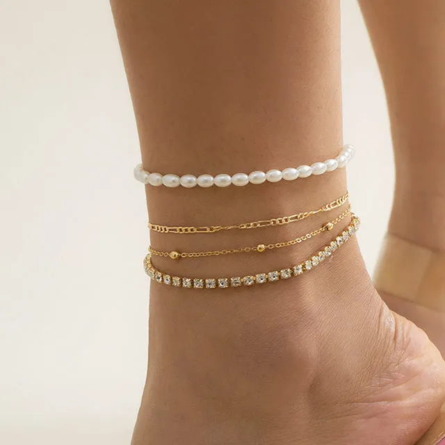 Boho Anklet Geometry Chain Flower Sheet Pendant Ankle