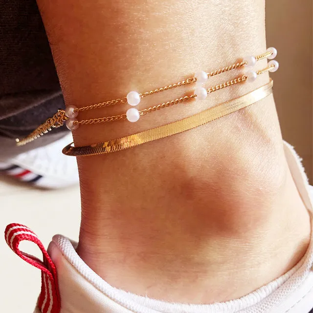 Boho Anklet Geometry Chain Flower Sheet Pendant Ankle