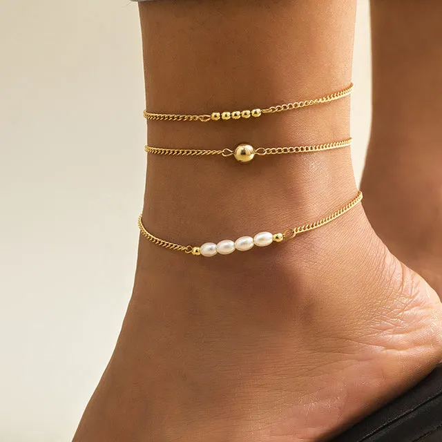 Boho Anklet Geometry Chain Flower Sheet Pendant Ankle