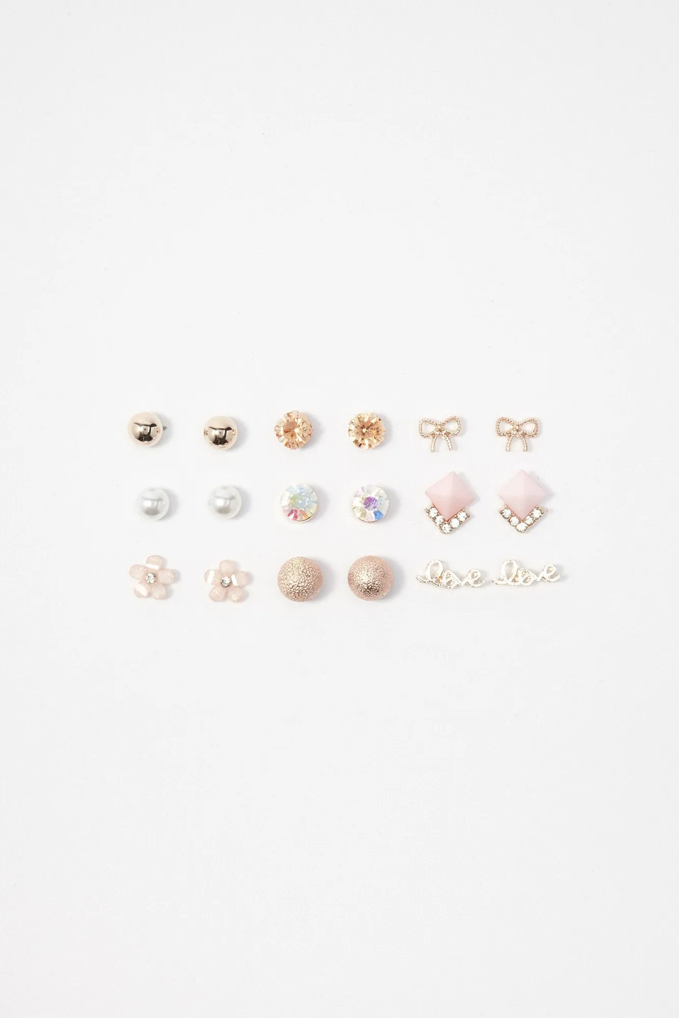Bowtie & Floral Stud Earrings (9 Pairs)