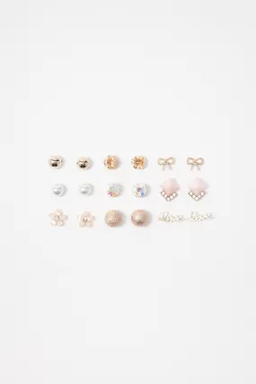 Bowtie & Floral Stud Earrings (9 Pairs)