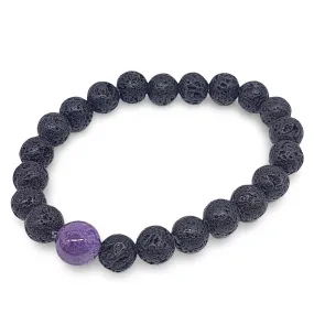 Bracelet -Lava Stone 8mm & Amethyst 10mm