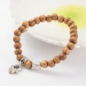 Bracelet -Wood -Fatima Hand -Amethyst -8mm