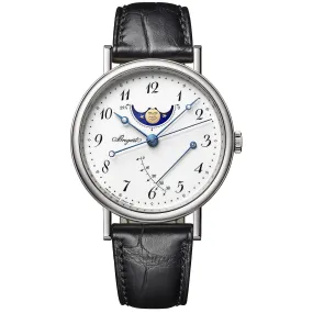 BREGUET Classique Moonphase 18K White Gold Automatic White Enamel Dial Strap Mens Watch 7787BB/29/9V6