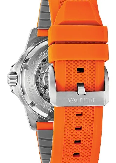 BULOVA GENTS MARINE STAR AUTOMATIC ORANGE & GREY SILICONE 98A226