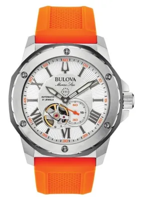 BULOVA GENTS MARINE STAR AUTOMATIC ORANGE & GREY SILICONE 98A226
